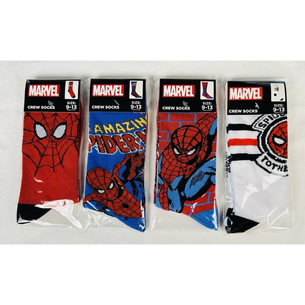 Marvel Spider-Man Novelty Crew Socks Men's Size 9-13 Fun Colorful Lot of 4 New